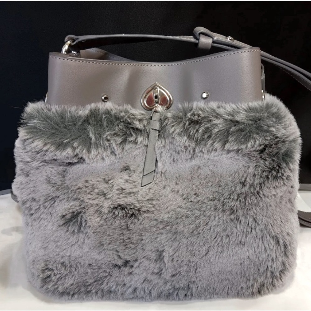 Kate Spade Faux Fur Draw String Bucket Bag Convertible Crossbody